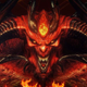 Diablo's horned demon showing a toothy grin.